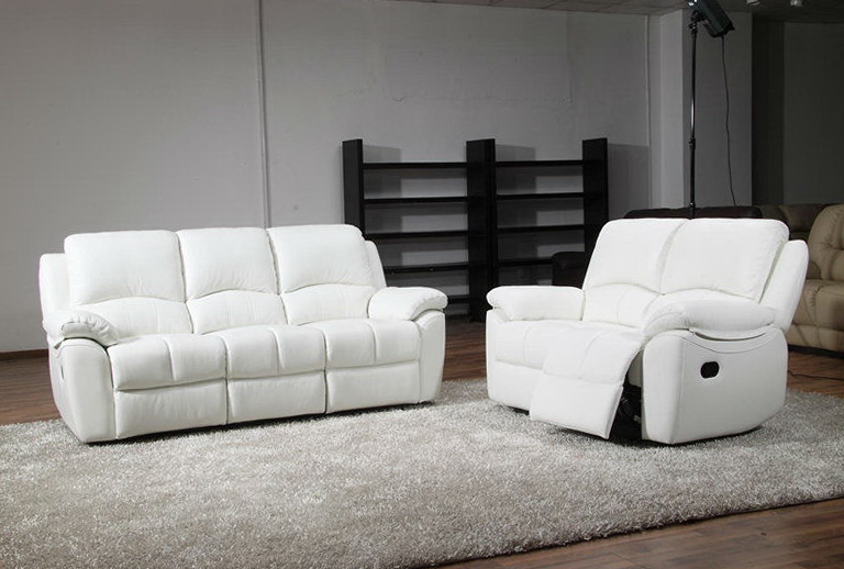 White Leather Reclining Sofa