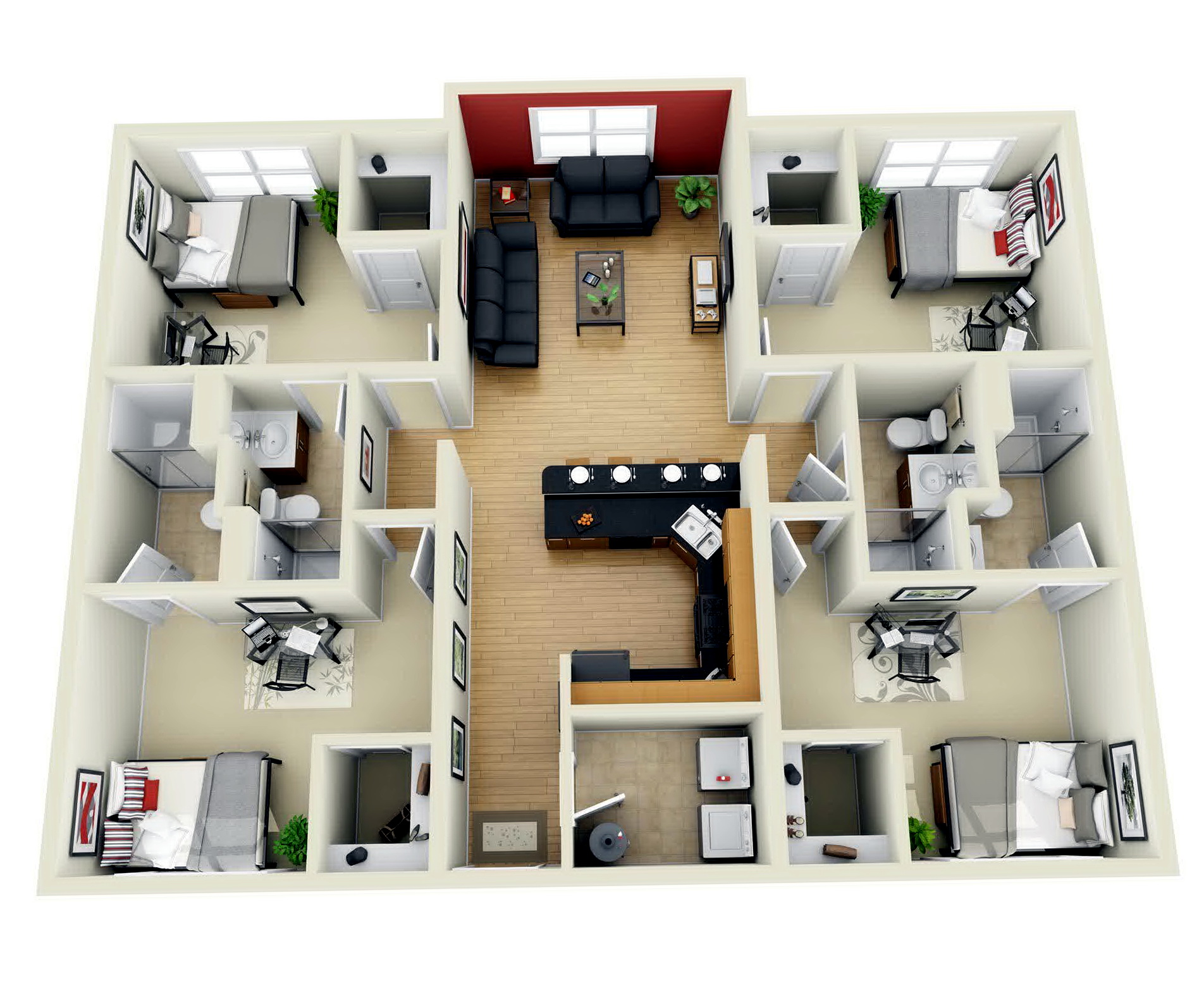 4 Bedroom House Plans 3d Beds 22868 Home Design Ideas